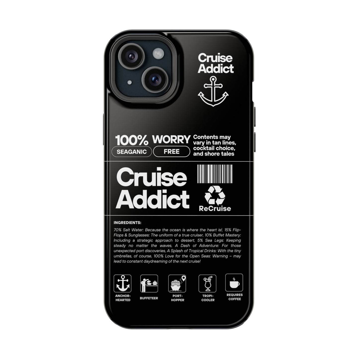 Cruise Addict Magnetic MagSafe® Tough Phone Case – Black Cover for Travelers & Cruise Lovers