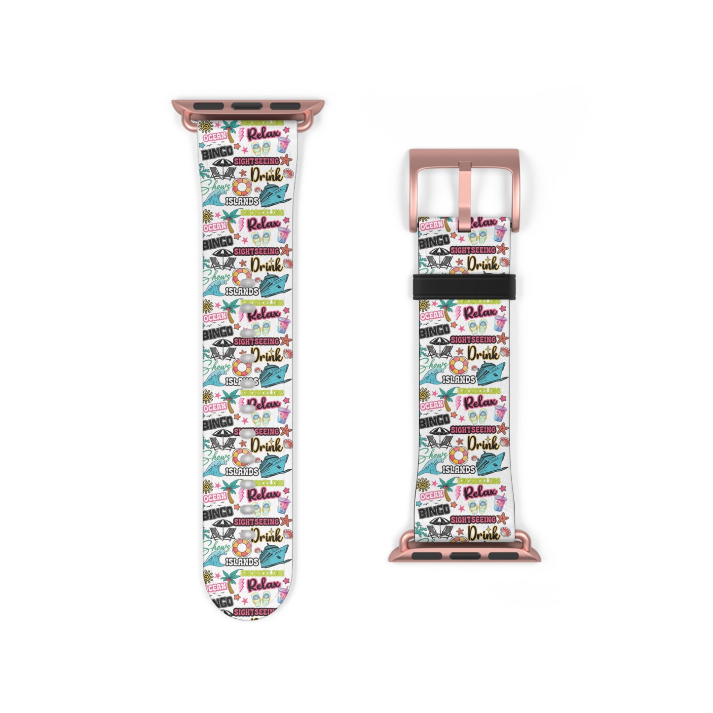 Vacation Icons Tropical Watch Band – Summer Cruise Vibes, Fun Apple Watch Strap for Ocean Lovers