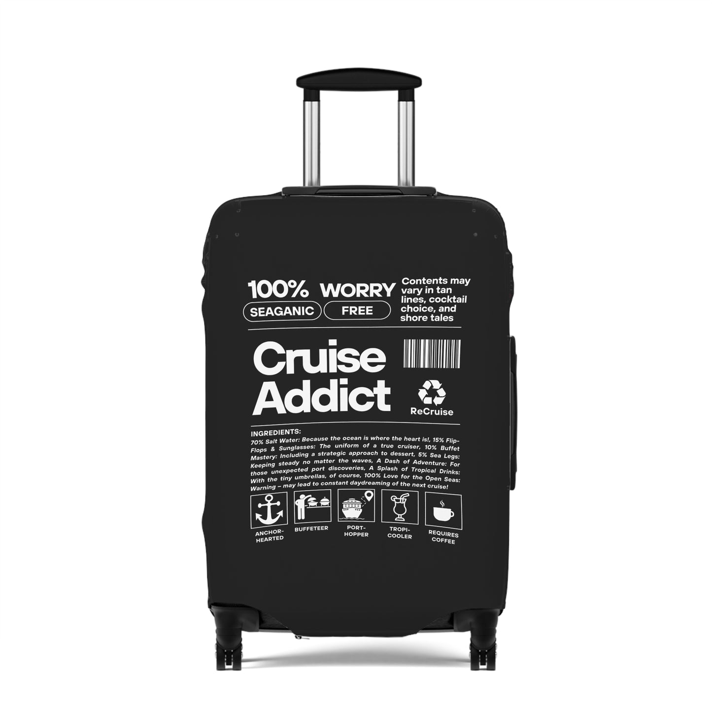 Cruise Addict Luggage Cover -  Multiple Sizes, Easy Handle Access, Durable Zipper