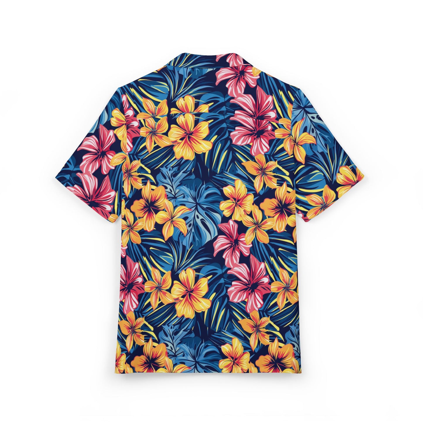 Paradise Blooms Unisex Hawaiian Cruise Shirt – Bold Hibiscus & Palm Print with Cruise Addict Pocket Logo