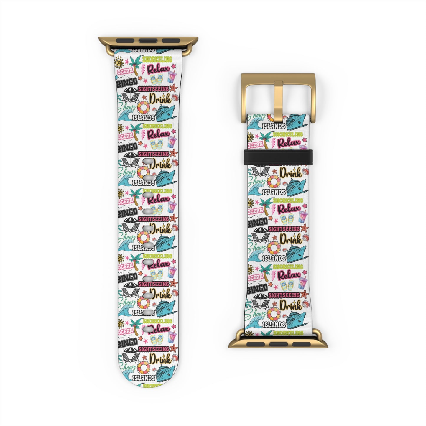 Vacation Icons Tropical Watch Band – Summer Cruise Vibes, Fun Apple Watch Strap for Ocean Lovers