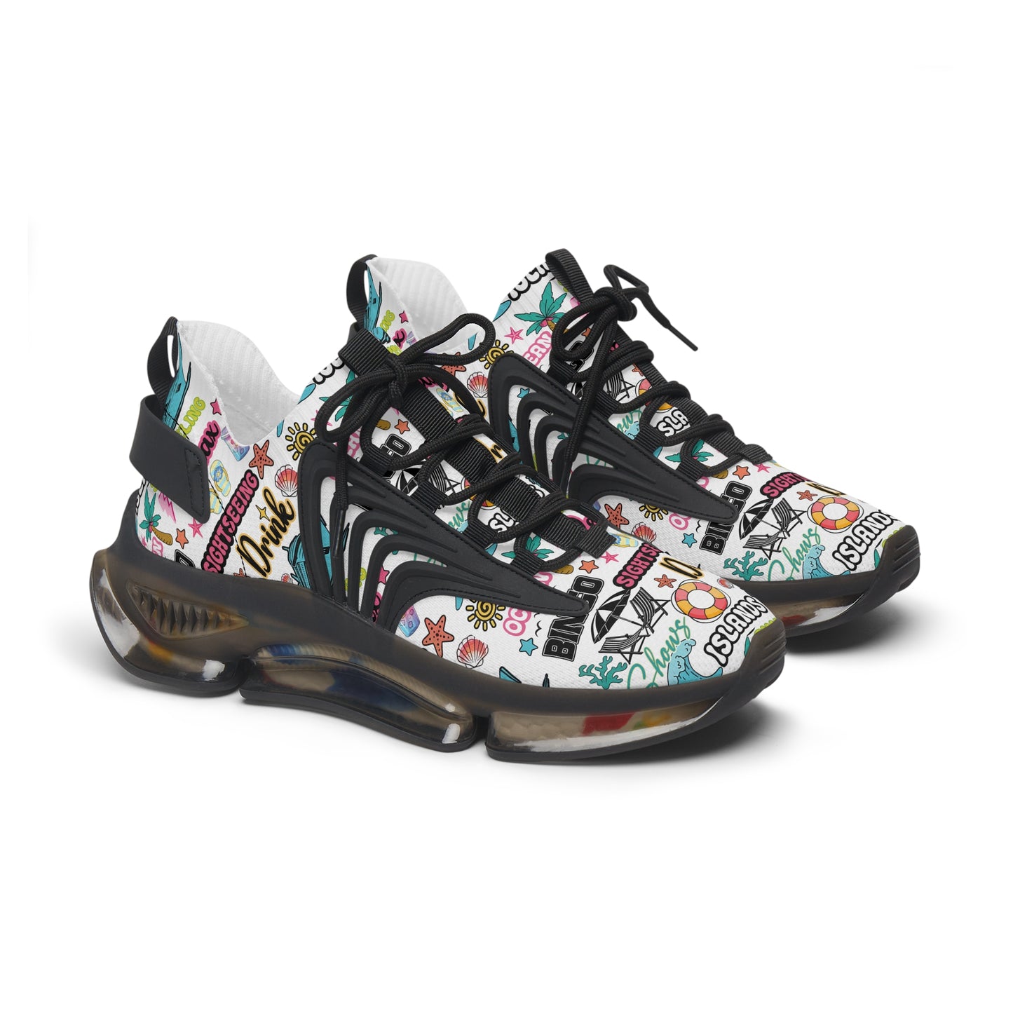 Cruise Addict Island Vibes Women's Mesh Sneakers – Tropical Cruise Shoes, Breathable Comfort, Colorful Vacation Footwear