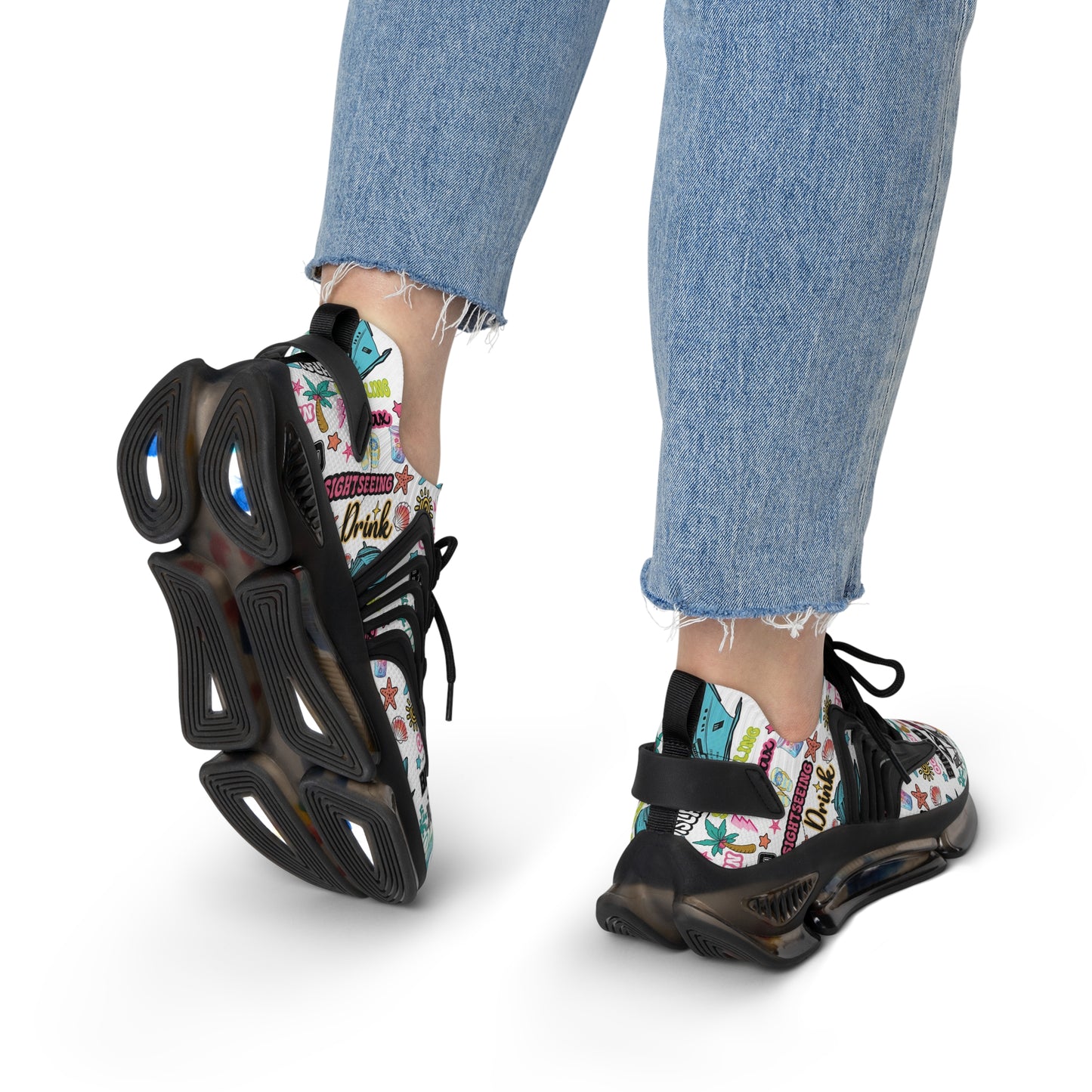 Cruise Addict Island Vibes Women's Mesh Sneakers – Tropical Cruise Shoes, Breathable Comfort, Colorful Vacation Footwear