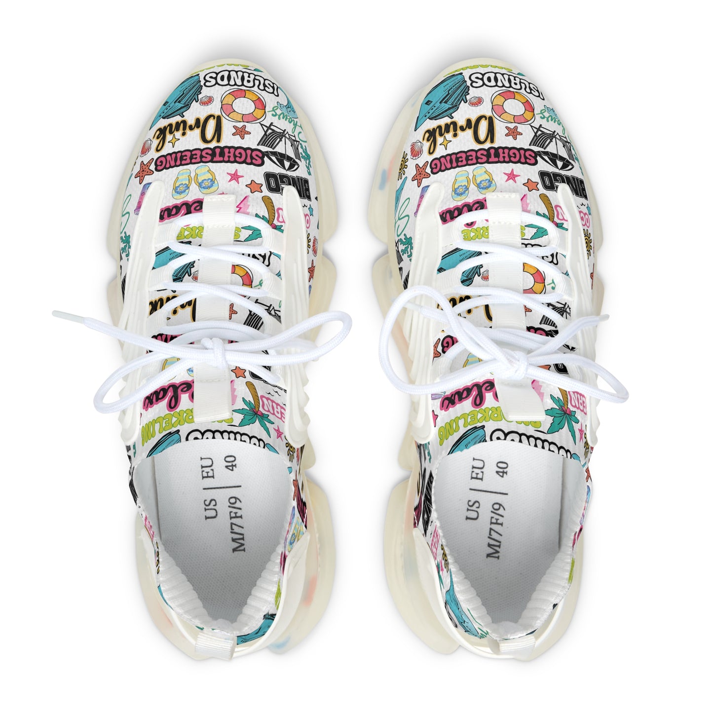 Cruise Addict Island Vibes Women's Mesh Sneakers – Tropical Cruise Shoes, Breathable Comfort, Colorful Vacation Footwear