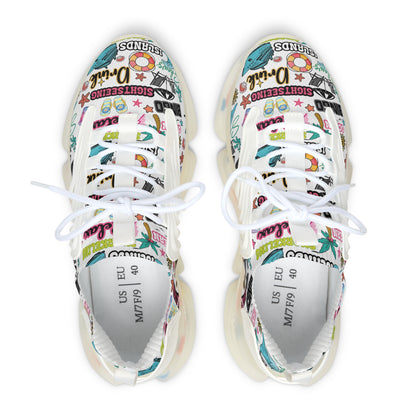 Cruise Addict Island Vibes Women's Mesh Sneakers – Tropical Cruise Shoes, Breathable Comfort, Colorful Vacation Footwear