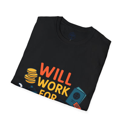 Will Work for Cruise Cash T-Shirt | Funny Cruise Shirt for Vacation Lovers