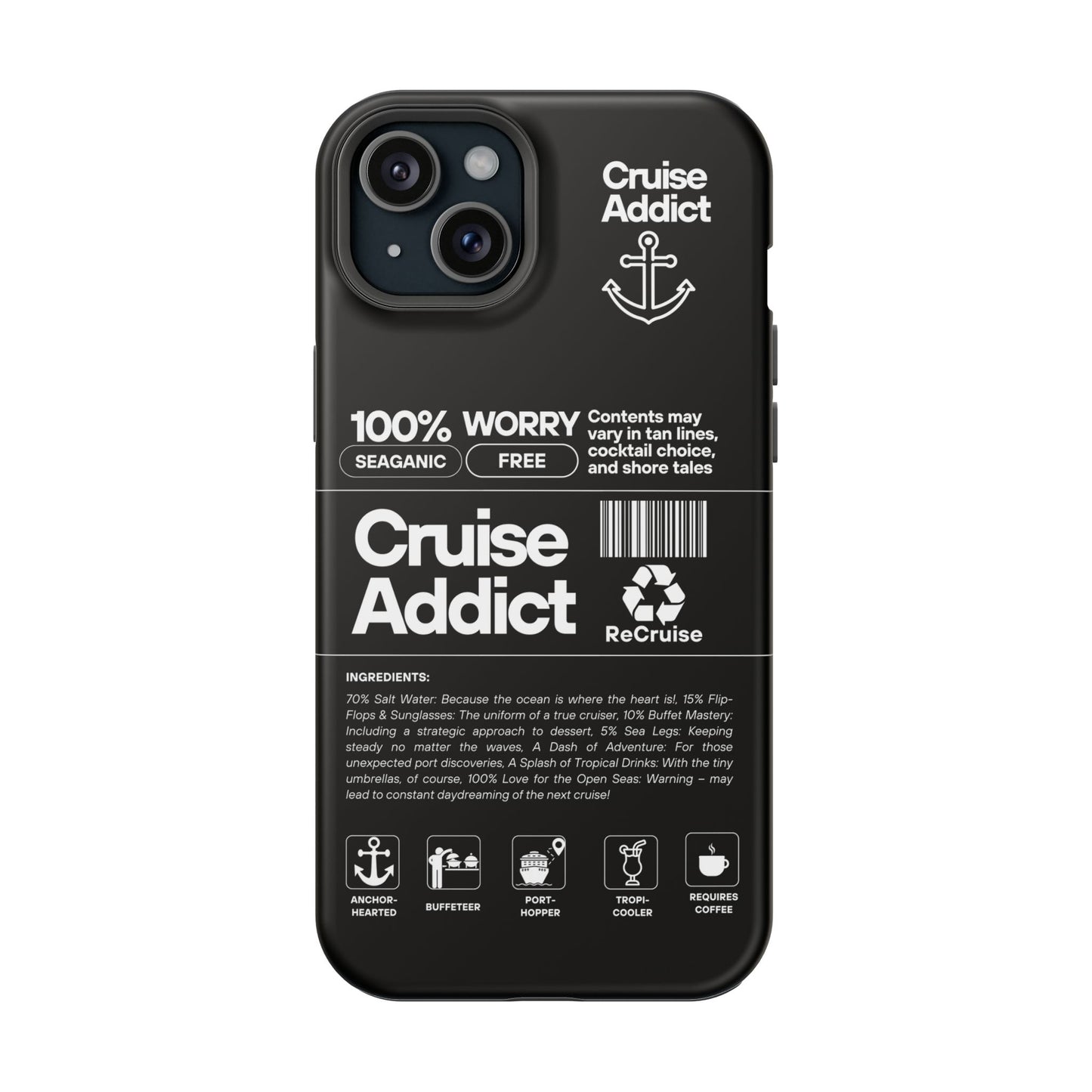 Cruise Addict Magnetic MagSafe® Tough Phone Case – Black Cover for Travelers & Cruise Lovers
