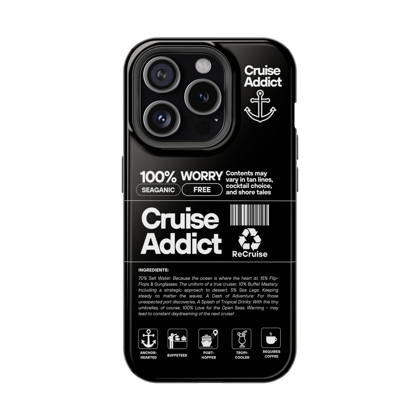 Cruise Addict Magnetic MagSafe® Tough Phone Case – Black Cover for Travelers & Cruise Lovers