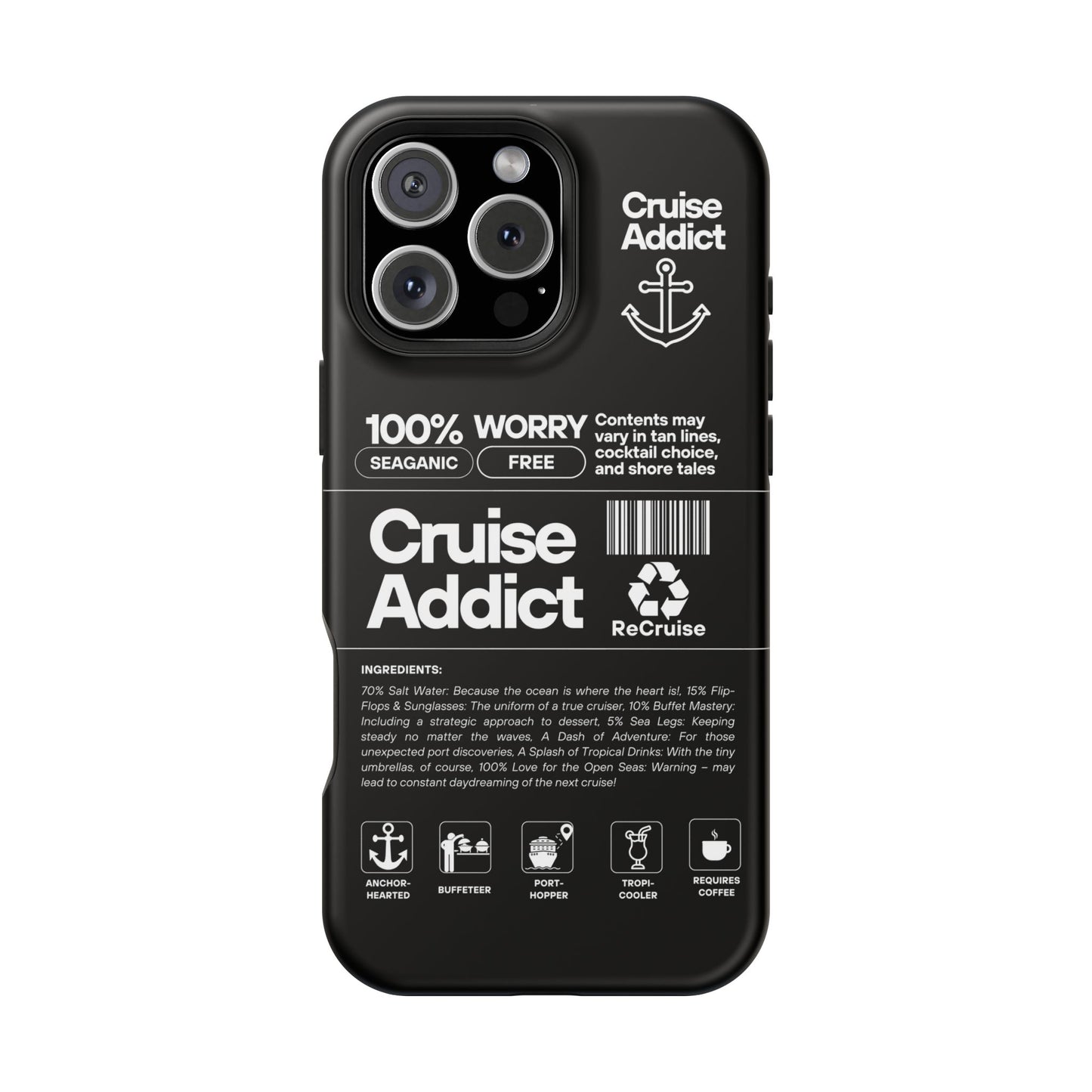 Cruise Addict Magnetic MagSafe® Tough Phone Case – Black Cover for Travelers & Cruise Lovers