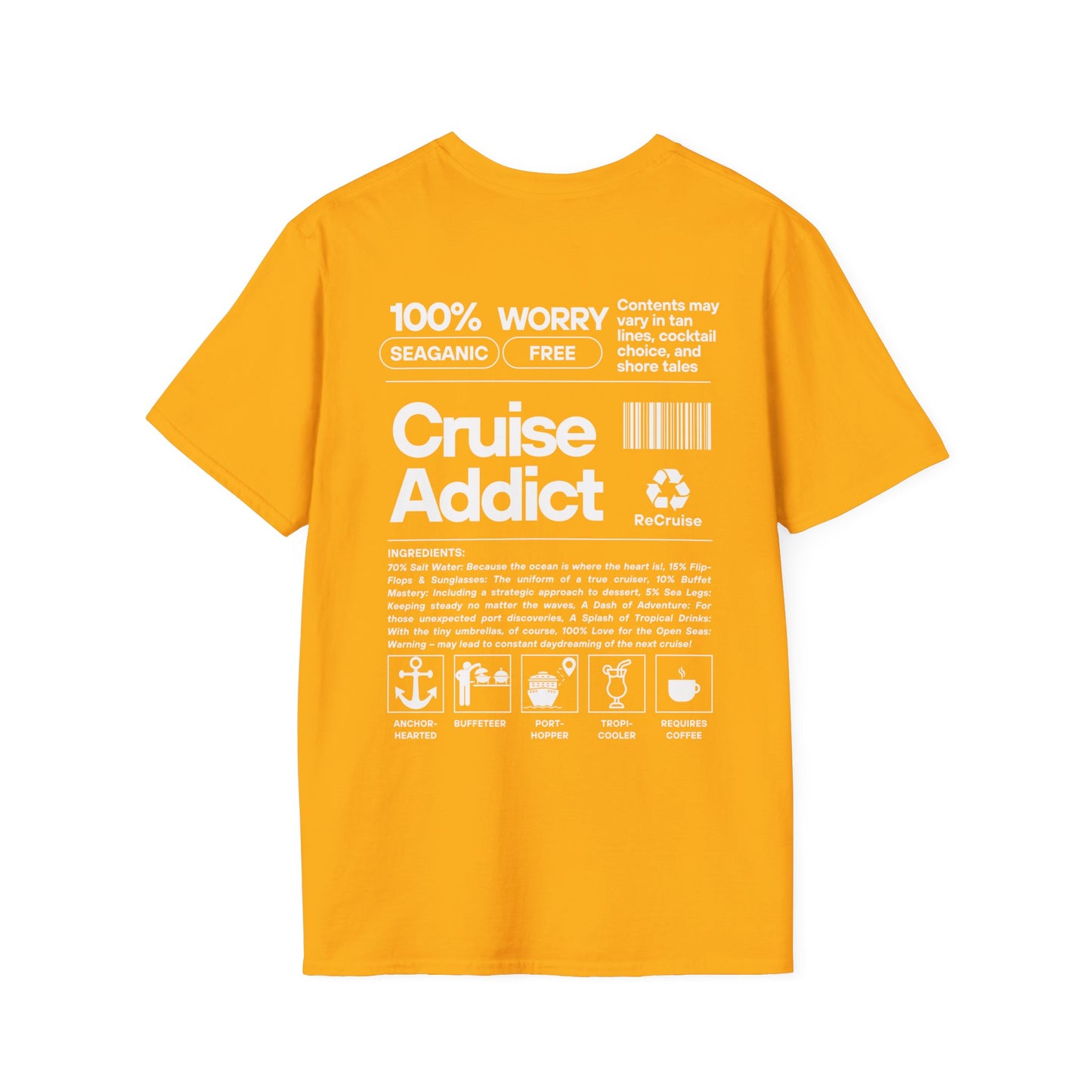 Cruise Addict Softstyle T-Shirt – 100% Ring-Spun Cotton, Lightweight Comfort, DTG Front & Back Print